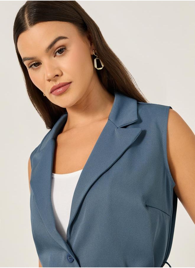 Styli Solid Regular Fit Longline Waistcoat with Belt  - Image 3