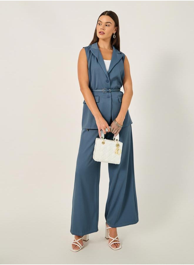 Styli Solid Regular Fit Longline Waistcoat with Belt  - Image 2