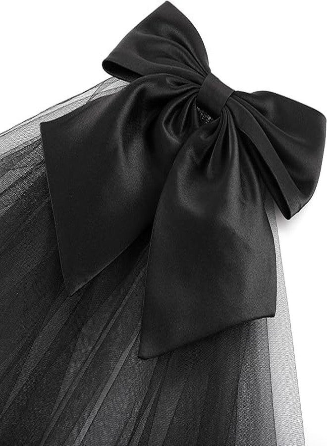 Cerun 1 Pcs Luxury Black Women Bridal Veil Short Tulle Lace Bowknot Wedding Bridal Veil Headpieces Gothic Halloween Coplay Party Veil - Image 5