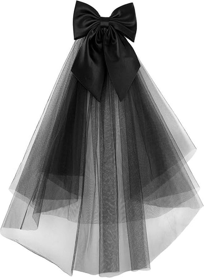 Cerun 1 Pcs Luxury Black Women Bridal Veil Short Tulle Lace Bowknot Wedding Bridal Veil Headpieces Gothic Halloween Coplay Party Veil - Image 1