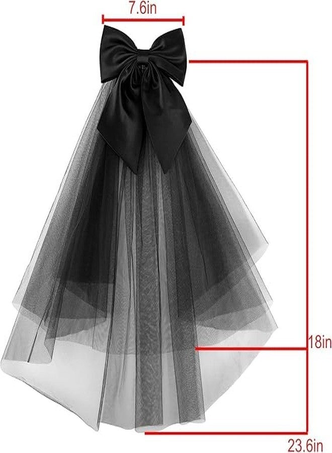 Cerun 1 Pcs Luxury Black Women Bridal Veil Short Tulle Lace Bowknot Wedding Bridal Veil Headpieces Gothic Halloween Coplay Party Veil - Image 3
