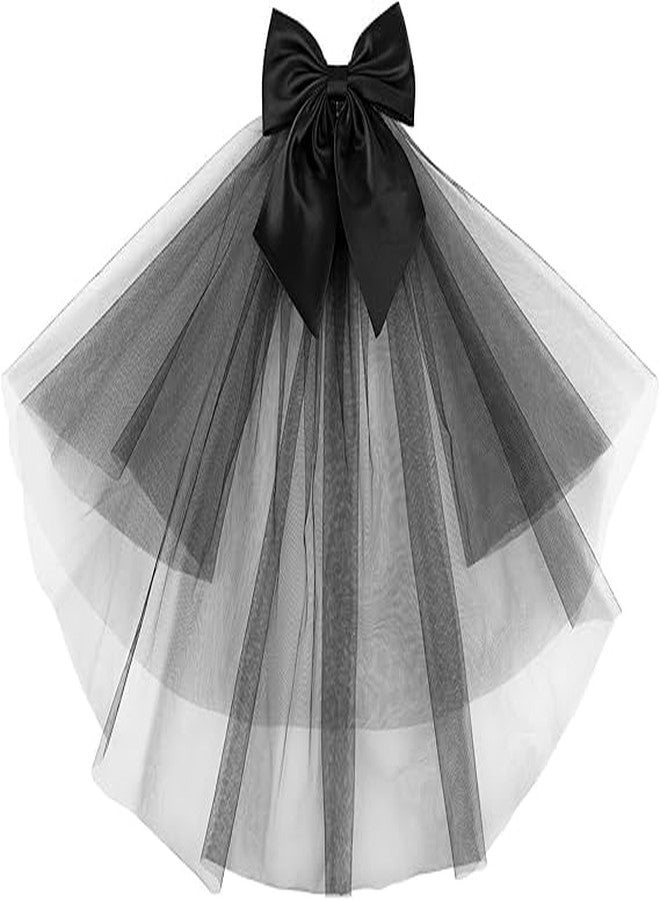 Cerun 1 Pcs Luxury Black Women Bridal Veil Short Tulle Lace Bowknot Wedding Bridal Veil Headpieces Gothic Halloween Coplay Party Veil - Image 4