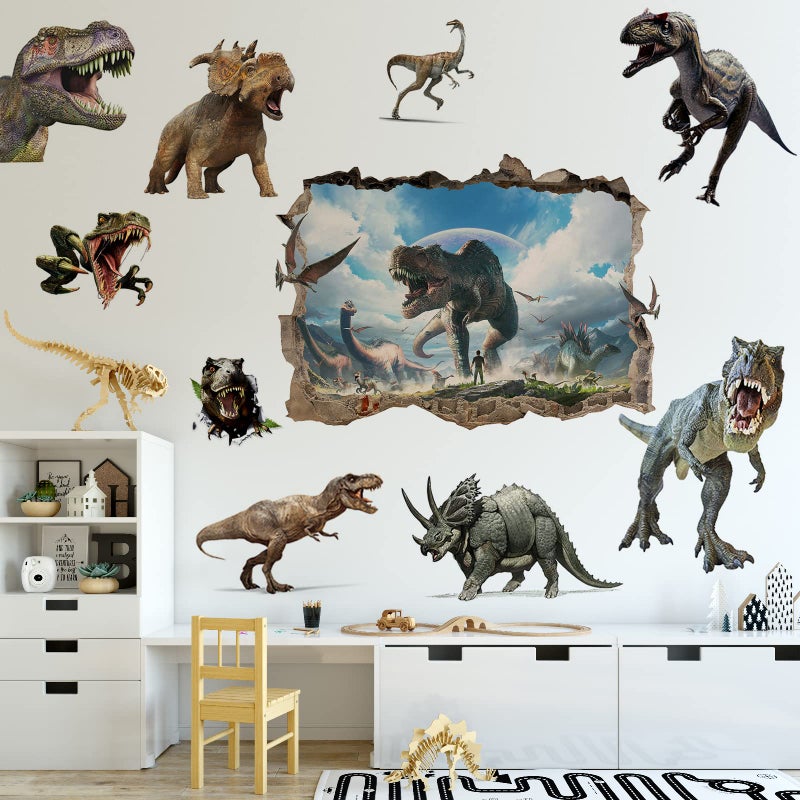 FAYYGYH 3D Dinosaur Wall Stickers Removable Vinyl Large Dino Stickers 10Pcs Peel and Stick Dinosaur Wall Decals for Kids Nursery Bedroom Home Decoration