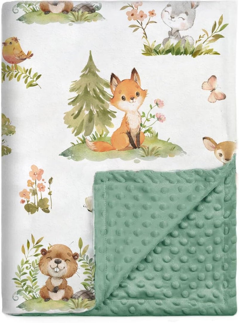 BORITAR Baby Blanket for Boys Girls Super Soft Double Layer Minky with Dotted Backing Lovely Woodland Animal Design Blanket for Toddler Newborn 30 x 40 Inch75x100cm