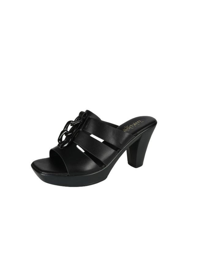 Michelle Morgan Michelle Morgan Ladies Cone Heel Square Toe Sandals 214RJ519 Black  - Image 3