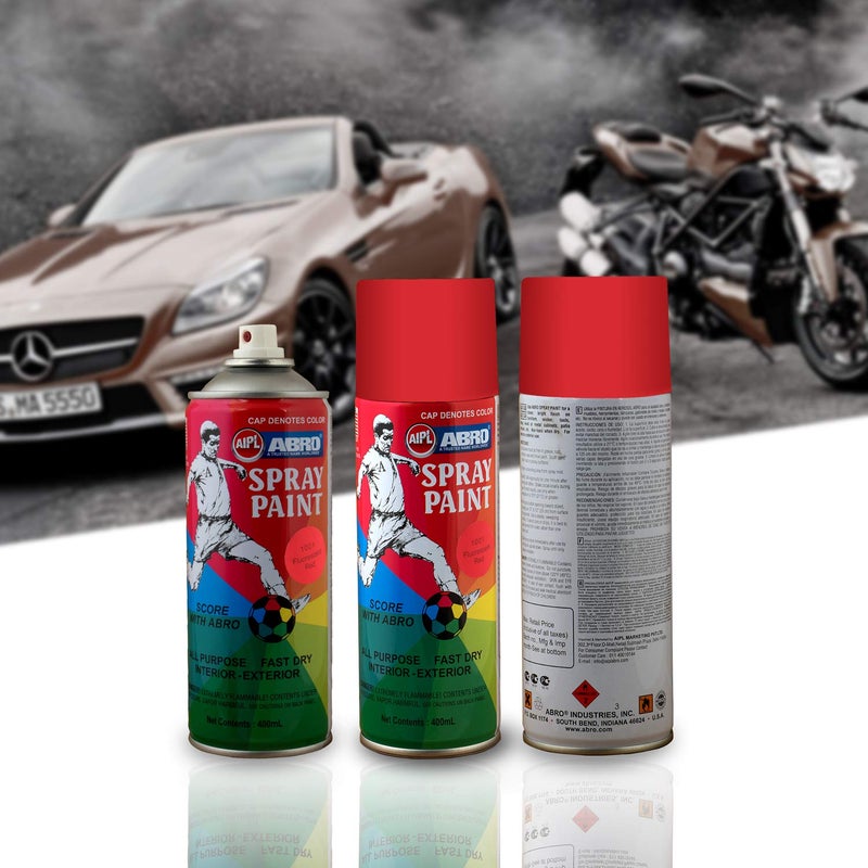 Abro SP-1001 Multipurpose Colour Spray Paint Can (400ml, Fluorescent Red) DIY Quick Drying for Metal, Wood, Walls, Automotive Cars and Bikes - Image 5