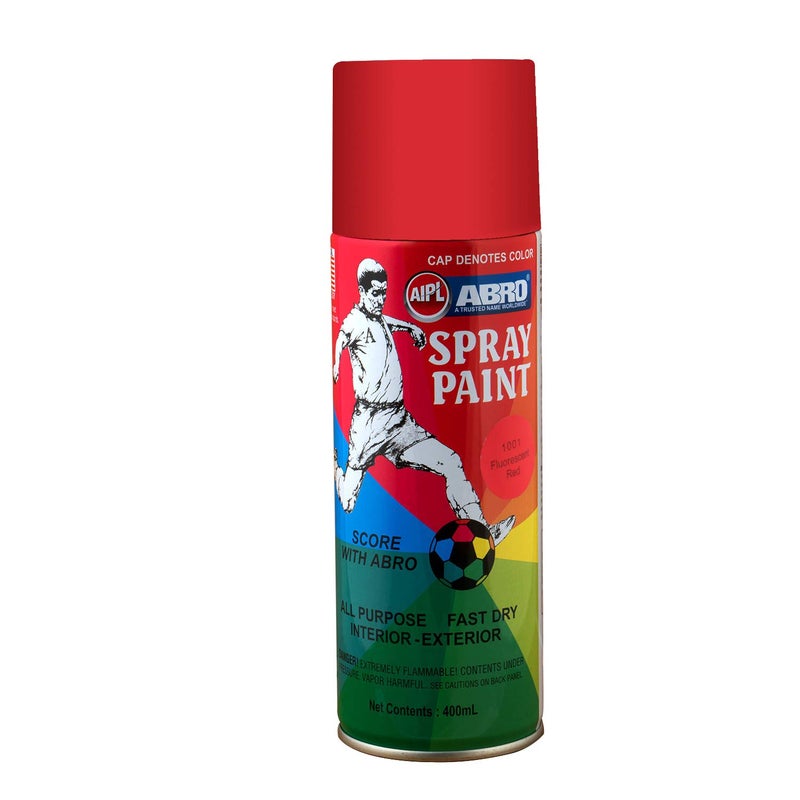 Abro SP-1001 Multipurpose Colour Spray Paint Can (400ml, Fluorescent Red) DIY Quick Drying for Metal, Wood, Walls, Automotive Cars and Bikes - Image 1