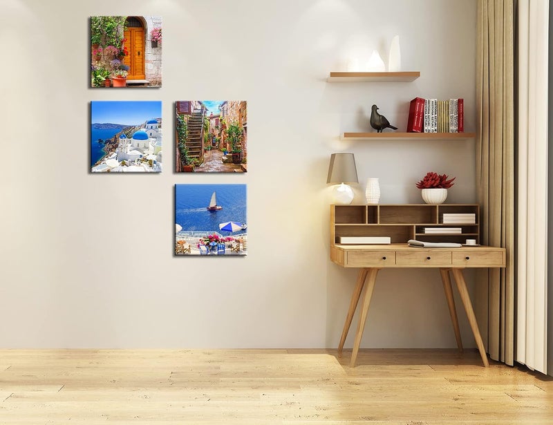 OKEXCKK Santorini Greece Canvas Wall Art, Nature Landscape Pictures Print Rustic Scenic Paintings for Bedroom Living Room Office, Wall Decor Modern Artwork - Image 3