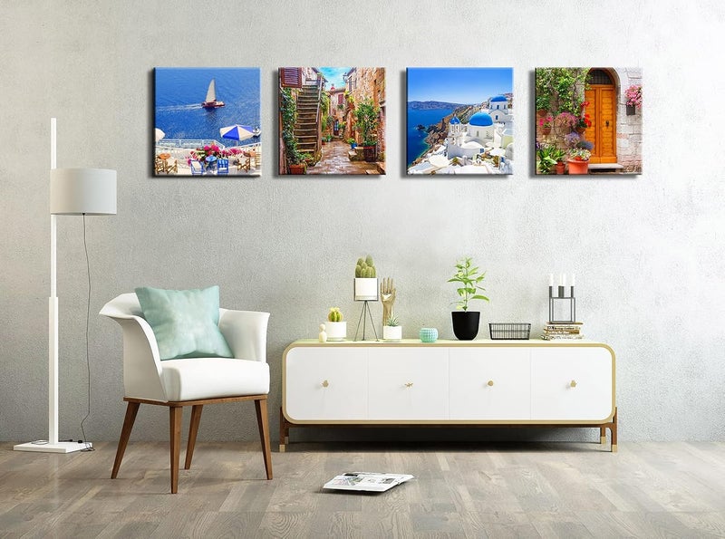 OKEXCKK Santorini Greece Canvas Wall Art, Nature Landscape Pictures Print Rustic Scenic Paintings for Bedroom Living Room Office, Wall Decor Modern Artwork - Image 5
