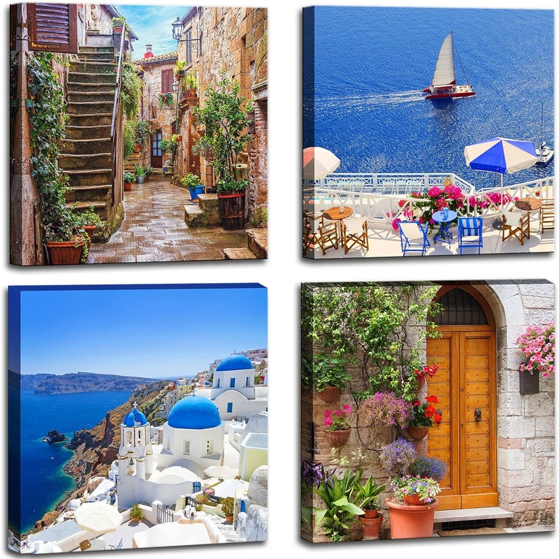 OKEXCKK Santorini Greece Canvas Wall Art, Nature Landscape Pictures Print Rustic Scenic Paintings for Bedroom Living Room Office, Wall Decor Modern Artwork - Image 1