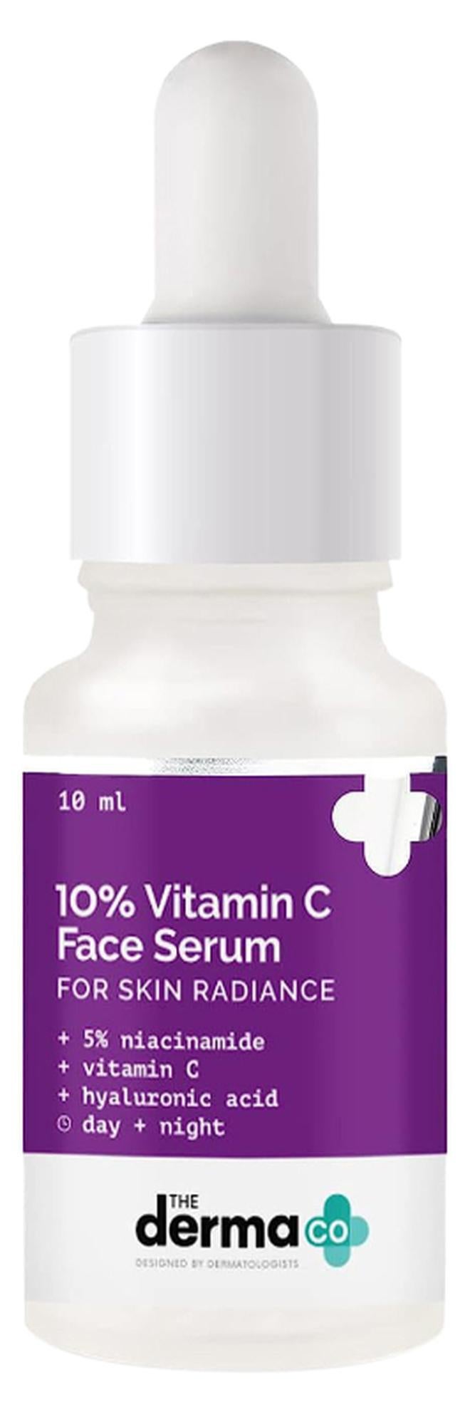 THE derma Co سيروم وجه بفيتامين C بنسبة 10% مع فيتامين C، 5% نياسيناميد وحمض الهيالورونيك 10 مل - Image 1