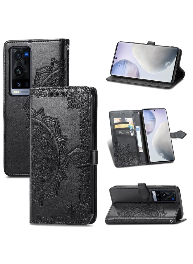 Halfway Mandala Embossing Pattern Horizontal Flip Leather Case with Holder & Card Slots & Wallet & Lanyard For vivo X60 Pro+