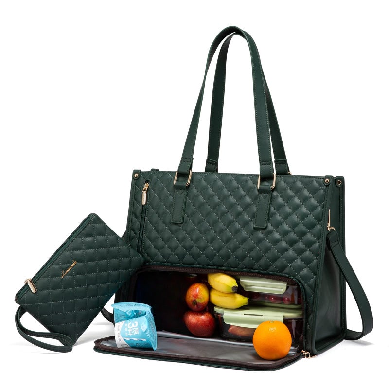 Insulated Lunch Tote Bag: 43cm X 16cm X 32cm Spacious Design - Premium PU Leather Secure Zipper Closure for Women Office Work Casual Travel - Image 1