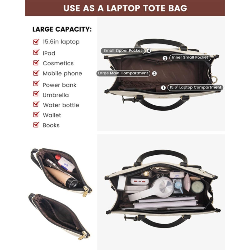 Insulated Lunch Tote Bag: 43cm X 16cm X 32cm Spacious Design - Premium PU Leather Secure Zipper Closure for Women Office Work Casual Travel - Image 3