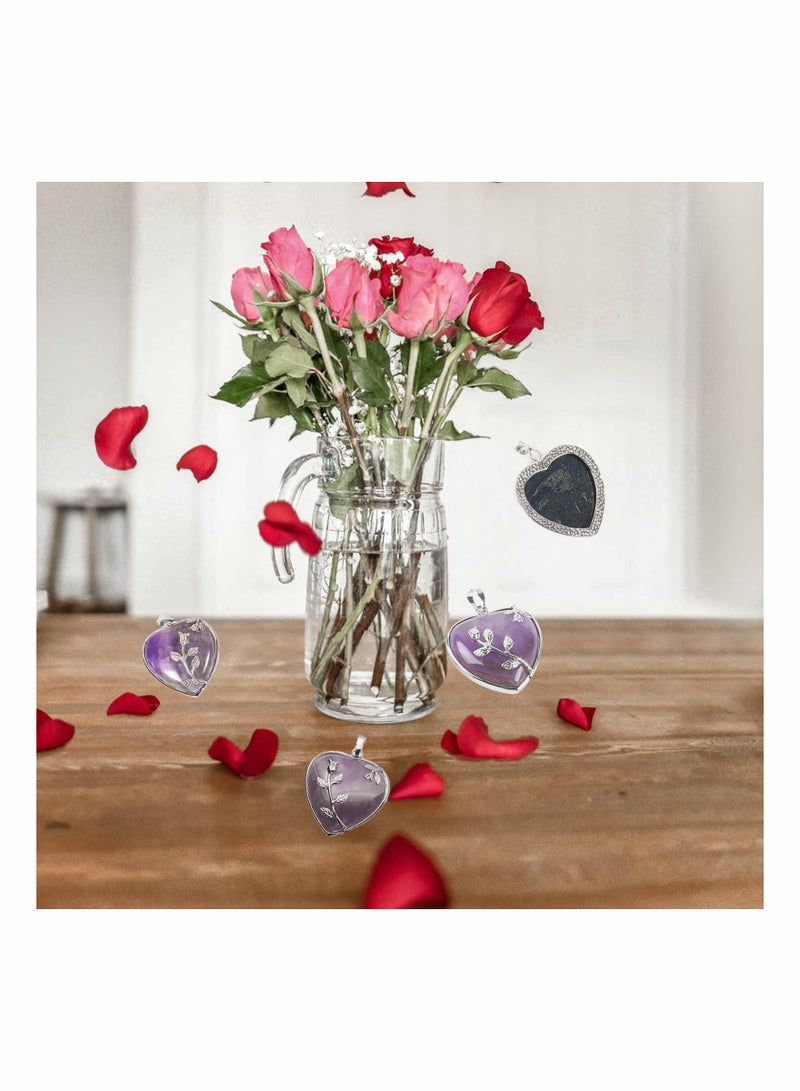 Unique Amethyst Rose Flower Wire Wrapped Heart Stone Pendant Necklace - Natural Healing Crystal Jewelry for Women & Girls, Ideal Reiki Gift for Valentine's Day & Special Occasions  - Image 2