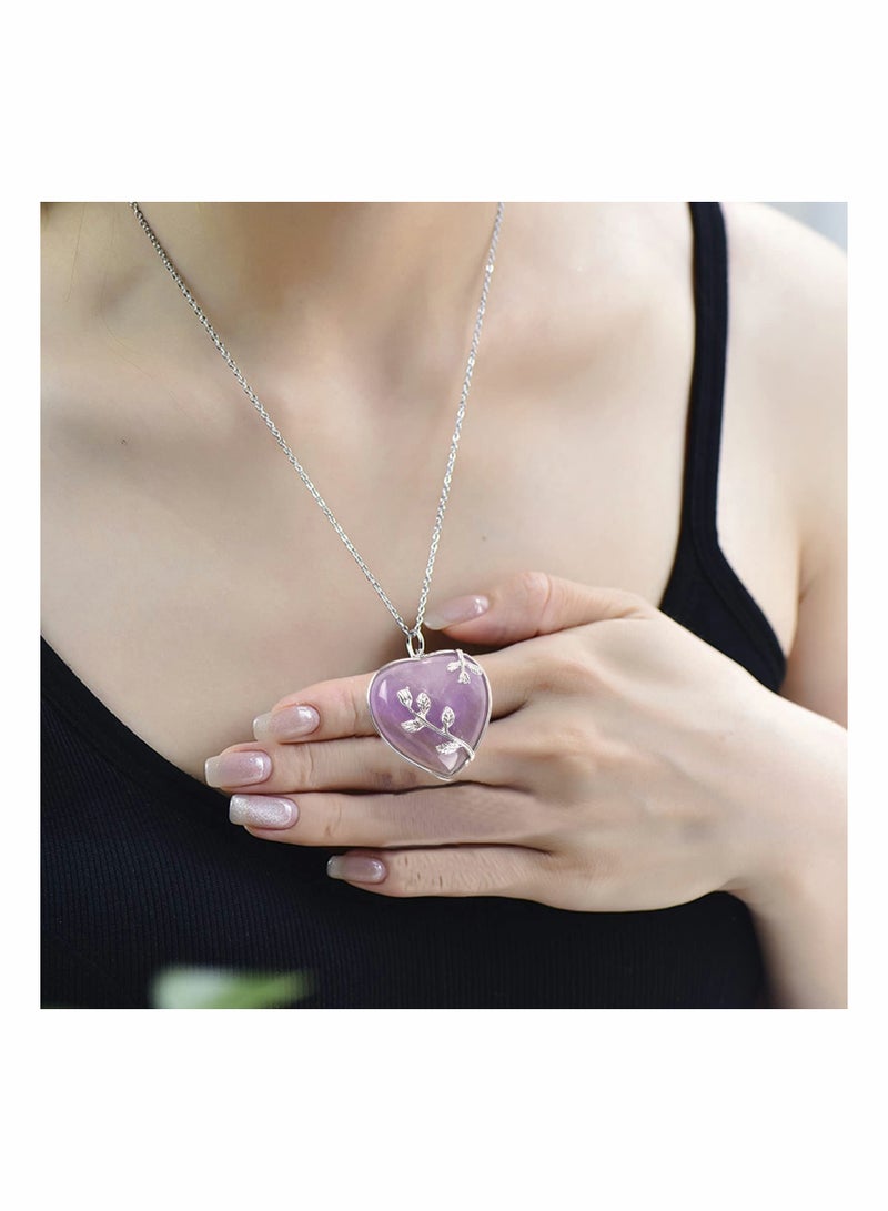 Unique Amethyst Rose Flower Wire Wrapped Heart Stone Pendant Necklace - Natural Healing Crystal Jewelry for Women & Girls, Ideal Reiki Gift for Valentine's Day & Special Occasions  - Image 3