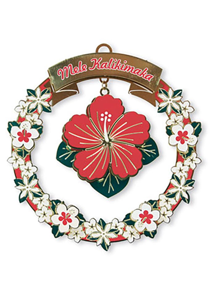 Island Heritage Hawaiian Mele Hibiscus Collectible Metal Christmas Ornament 