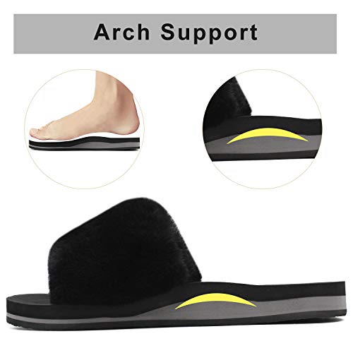 COFACE Womens Slides Fuzzy House Slippers for Women Open Toe Fluff Slippers With Arch Support Plantar Fasciitis Orthotic Slippers Women House Shoes Indoor Size 8 - Image 5