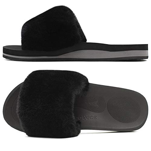 COFACE Womens Slides Fuzzy House Slippers for Women Open Toe Fluff Slippers With Arch Support Plantar Fasciitis Orthotic Slippers Women House Shoes Indoor Size 8 - Image 1