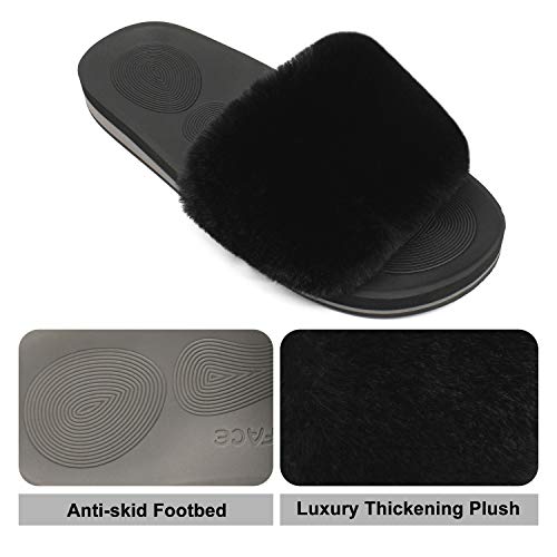 COFACE Womens Slides Fuzzy House Slippers for Women Open Toe Fluff Slippers With Arch Support Plantar Fasciitis Orthotic Slippers Women House Shoes Indoor Size 8 - Image 4