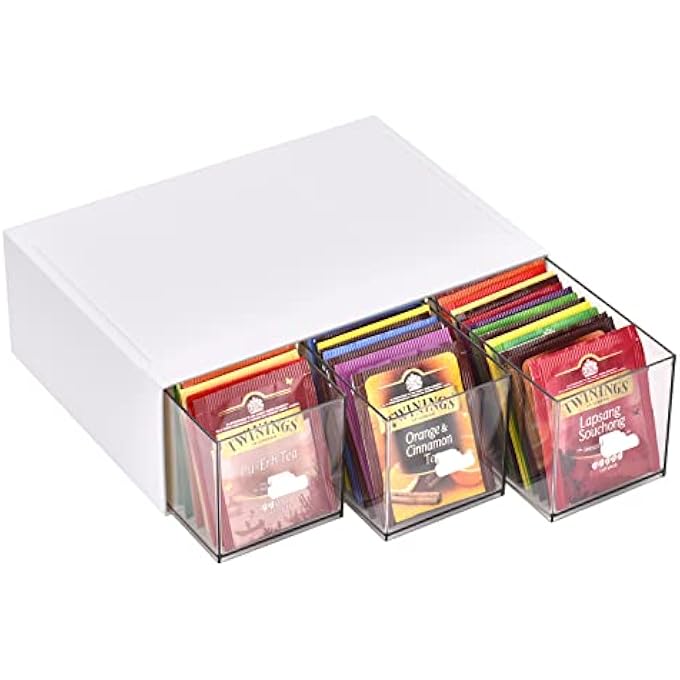 rayihni Tea Storage Boxes  Tea Box With 3 Drawers  Kitchen Organisers For Tea BagsSugar Coffee Pods White - Image 4