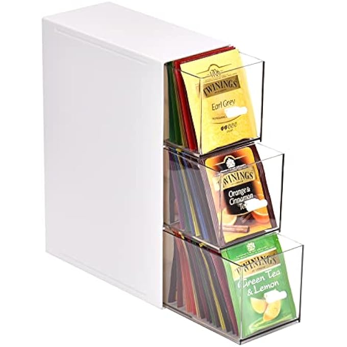 rayihni Tea Storage Boxes  Tea Box With 3 Drawers  Kitchen Organisers For Tea BagsSugar Coffee Pods White - Image 2