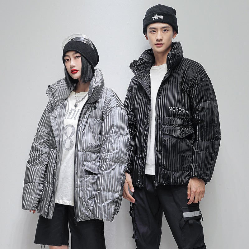 2021 Winter New Down Jacket Men'S Pleated Vertical Pattern Stand Collar White Duck Down Men'S Down Jacket Trendy Couple Coat - Image 3