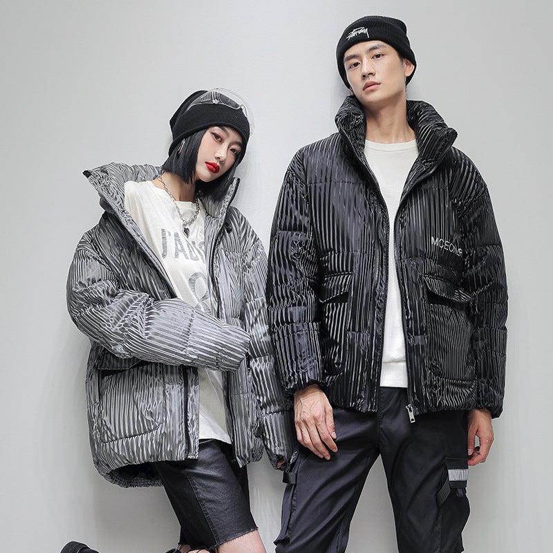 2021 Winter New Down Jacket Men'S Pleated Vertical Pattern Stand Collar White Duck Down Men'S Down Jacket Trendy Couple Coat - Image 5