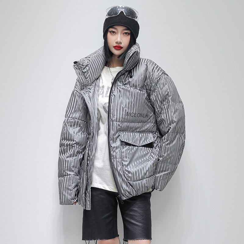 2021 Winter New Down Jacket Men'S Pleated Vertical Pattern Stand Collar White Duck Down Men'S Down Jacket Trendy Couple Coat - Image 1