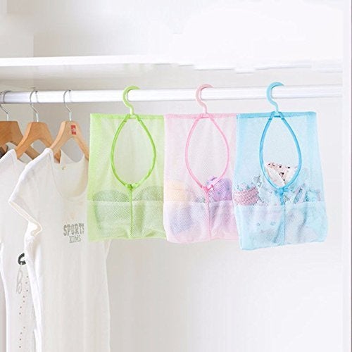 XELYTON XELYTON Colorful Hanging Mesh Bag Bathroom Storage Organizer Set Hamper Bag Closet Rack Clothes Clip Collection Bag Pack of 2 Laundry Bag Pinch Net Pouch - Image 3