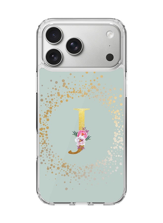 Stylizedd Classic Clear MagSafe Case for iPhone 17 Pro Max , Hybrid Soft Case Flexible Edges Anti Drop TPU PC Gel Thin Transparent Cover [ Designed for iPhone 17 Pro Max ] - Custom Monogram Initial Letter Floral Pattern Alphabet - J  (Light Grey )
