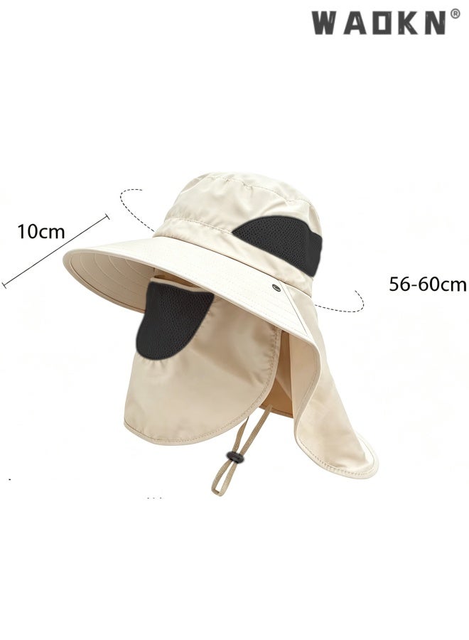 WAOKN Summer Breathable UV Protection Sun Hat for Men/Women - Lightweight Wide Brimmed Fishing Hat With Neck Cover for Outdoor Cycling ,Foldable hat ,Removable face mask,Mountaineering hat, outdoor sun hat,56-60CM,Khaki. - Image 2