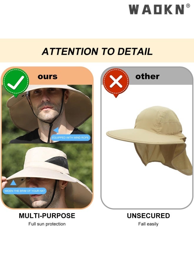 WAOKN Summer Breathable UV Protection Sun Hat for Men/Women - Lightweight Wide Brimmed Fishing Hat With Neck Cover for Outdoor Cycling ,Foldable hat ,Removable face mask,Mountaineering hat, outdoor sun hat,56-60CM,Khaki. - Image 4