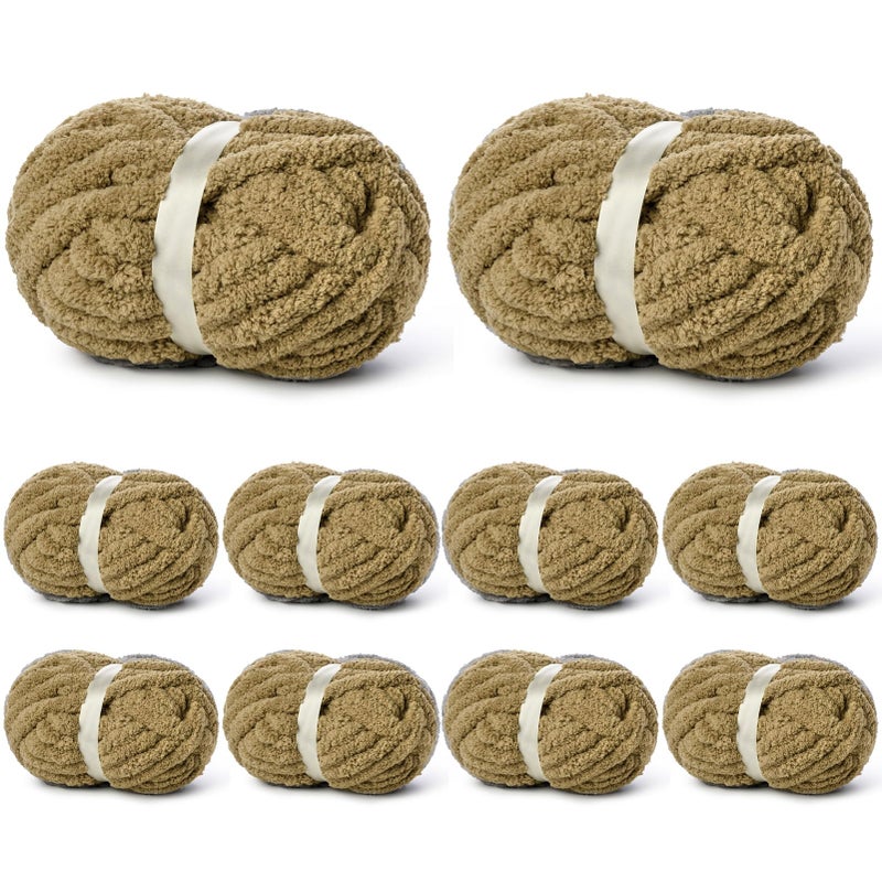 OMoiut 10 Pack of Khaki Soft Jumbo Chunky Yarn for Hand Knitting,Thick Blanket Yarn for Crocheting, #10 Super Bulky Yarns, 220yds/70.5oz Fluffy Chunky Chenille Yarns for Crocheting. - Image 1