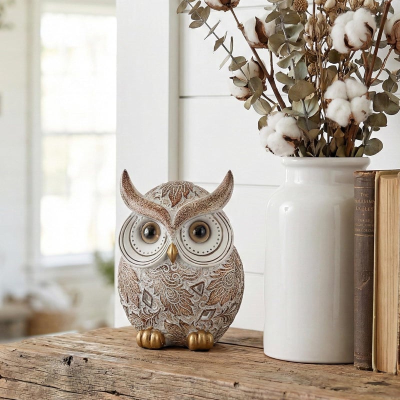 Smadeer Owl Statue and Figurine for Home Decor Accents Adorable Owl for Shelf Bookshelf Bedroom Living Room Office Table Desk Modern Decorations Animal Sculpture for Birds Lovers - Image 4