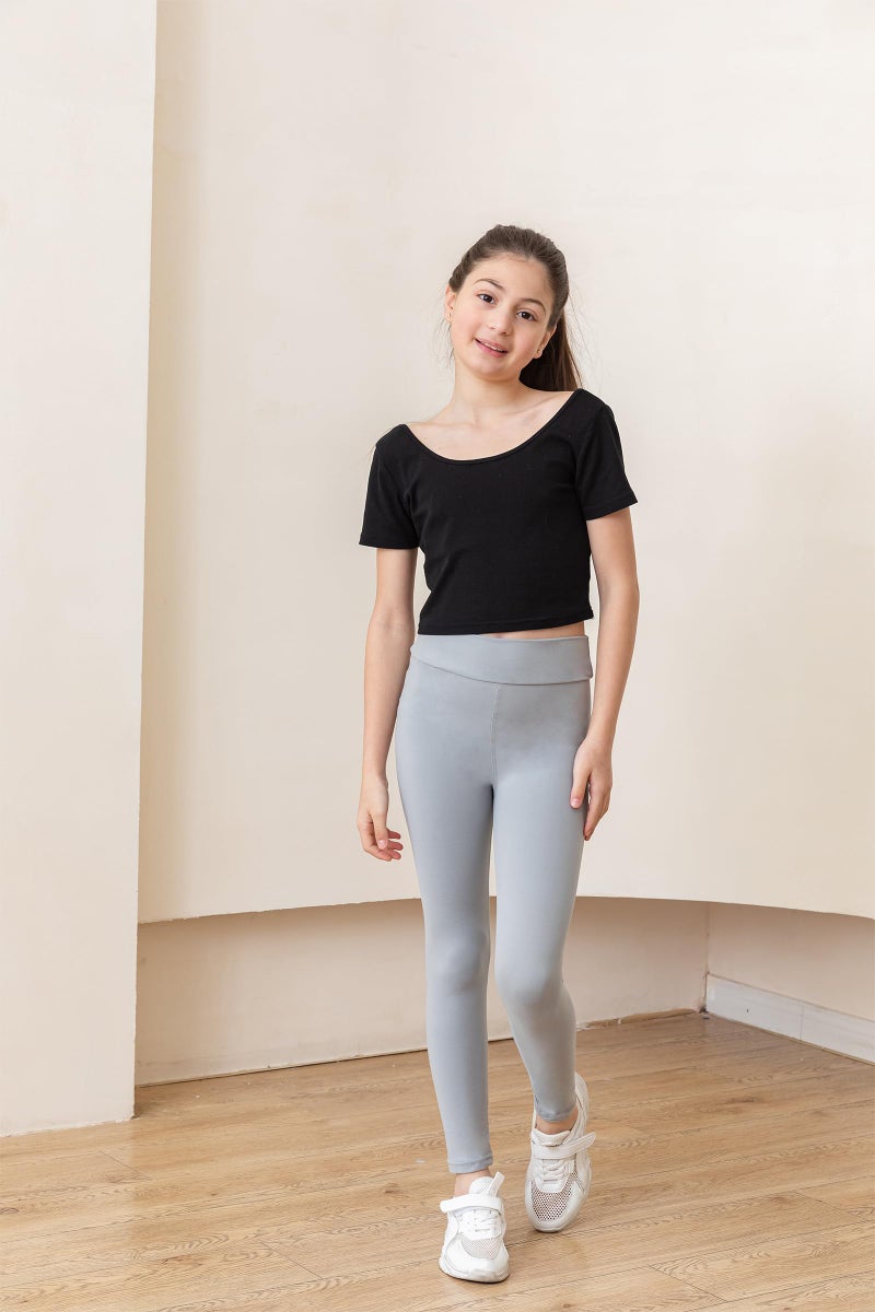 SOFTMILK High Waist Girls Leggings Size 4-11Y,10pcs Solid Color Yoga Leggings, Stretchy Tight Soft Pants for Kids Dancing Sports Casual Wear (US, Age, 5 Years, 6 Years, 10 Colors Girls Leggings) - Image 3