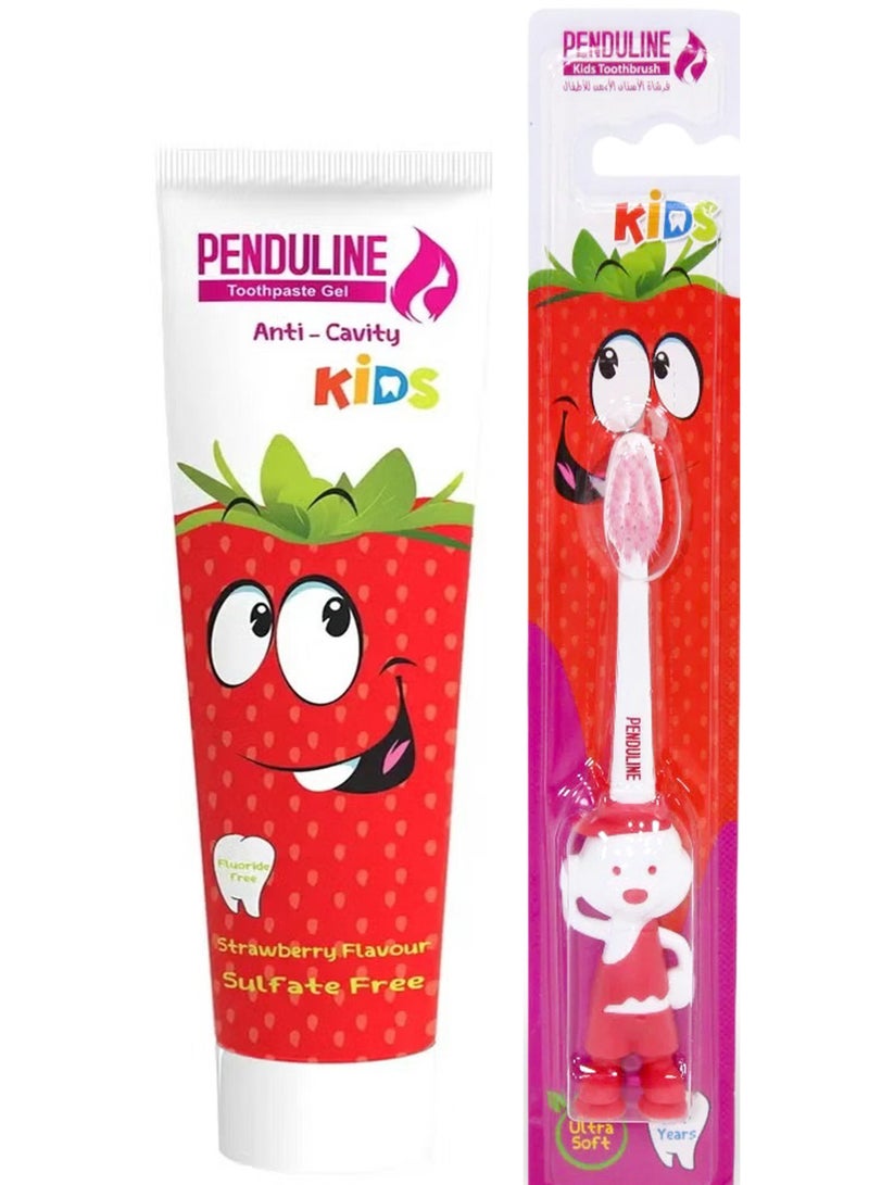 بيندولين معجون أسنان جل مضاد للتسوس بنكهة الفراولة 75 جرام +بيندولين فرشاة أسنان للأطفال متعددة الألوان