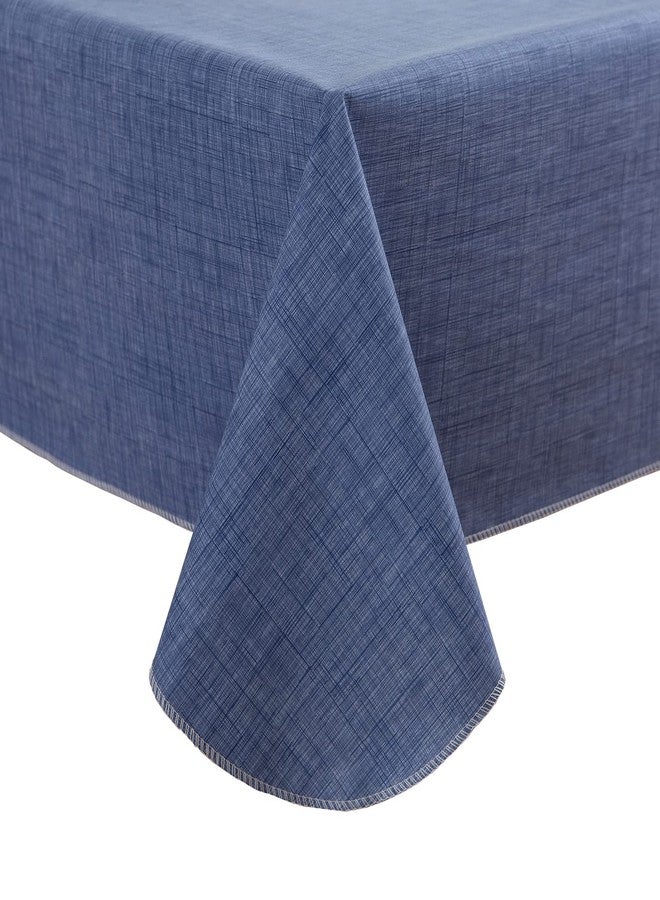LIBERECOO Vinyl Tablecloth with Flannel Backing, Denim Blue, Waterproof, Stain-Resistant, Easy-Clean Table Cover for Dining, Kitchen, and Outdoor Use, 60" x 84" Rectangle - Image 1