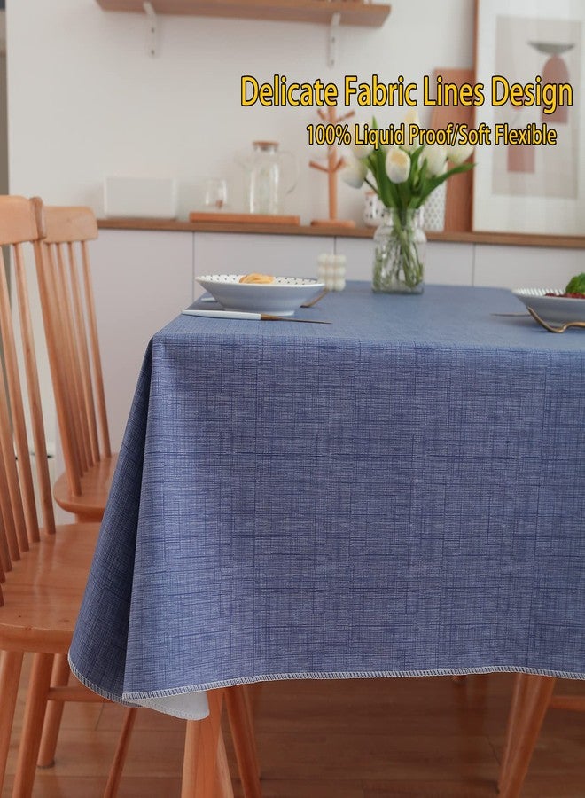 LIBERECOO Vinyl Tablecloth with Flannel Backing, Denim Blue, Waterproof, Stain-Resistant, Easy-Clean Table Cover for Dining, Kitchen, and Outdoor Use, 60" x 84" Rectangle - Image 2