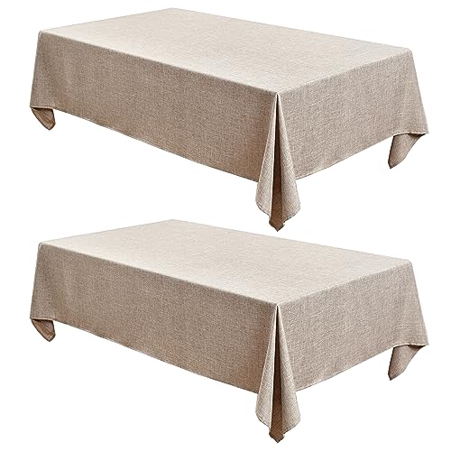 Fitable Faux Linen Tablecloths 2 Pack Faux Burlap Fabric Table Clothes for Rectangle Tables Rustic Table Covers for Kitchen Dining Party Farmhouse Nature 54 x 78 Inch