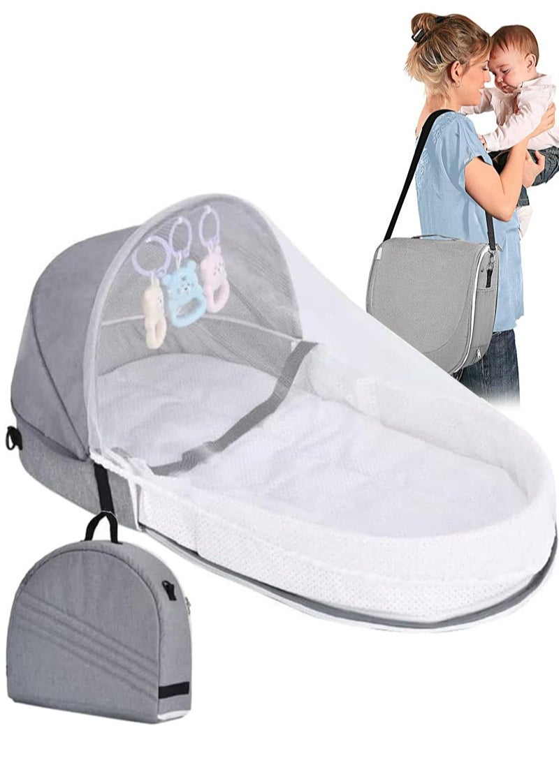 Arabest Baby Travel Cot with Mosquito Net and Awning, Foldable Baby Tent, Washable Crib Bionic Travel Bed Breathable Cradle Cot, Portable Baby Cot, Foldable Baby Cot with Mosquito Net (Grey)  - Image 1