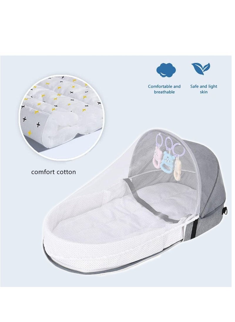 Arabest Baby Travel Cot with Mosquito Net and Awning, Foldable Baby Tent, Washable Crib Bionic Travel Bed Breathable Cradle Cot, Portable Baby Cot, Foldable Baby Cot with Mosquito Net (Grey)  - Image 3
