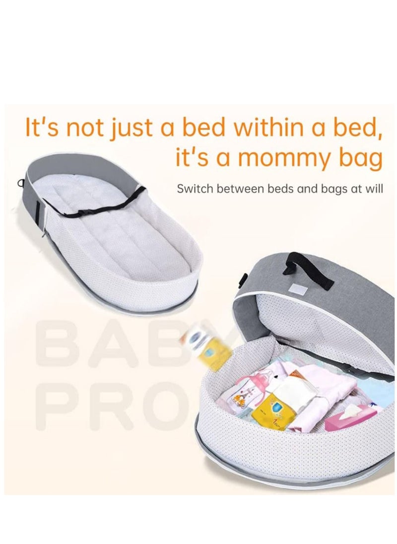 Arabest Baby Travel Cot with Mosquito Net and Awning, Foldable Baby Tent, Washable Crib Bionic Travel Bed Breathable Cradle Cot, Portable Baby Cot, Foldable Baby Cot with Mosquito Net (Grey)  - Image 4