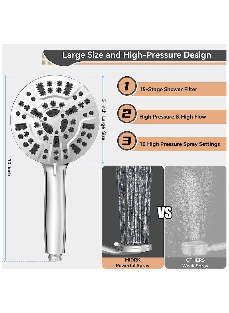 INFLUX Filtered Shower Head, 15 Stage Handheld Shower Head Filter for Hard Water, 10 Modes High Pressure Shower Head with 60" Hose and Bracket, Remove Chlorine and Harmful Substance - Image 3
