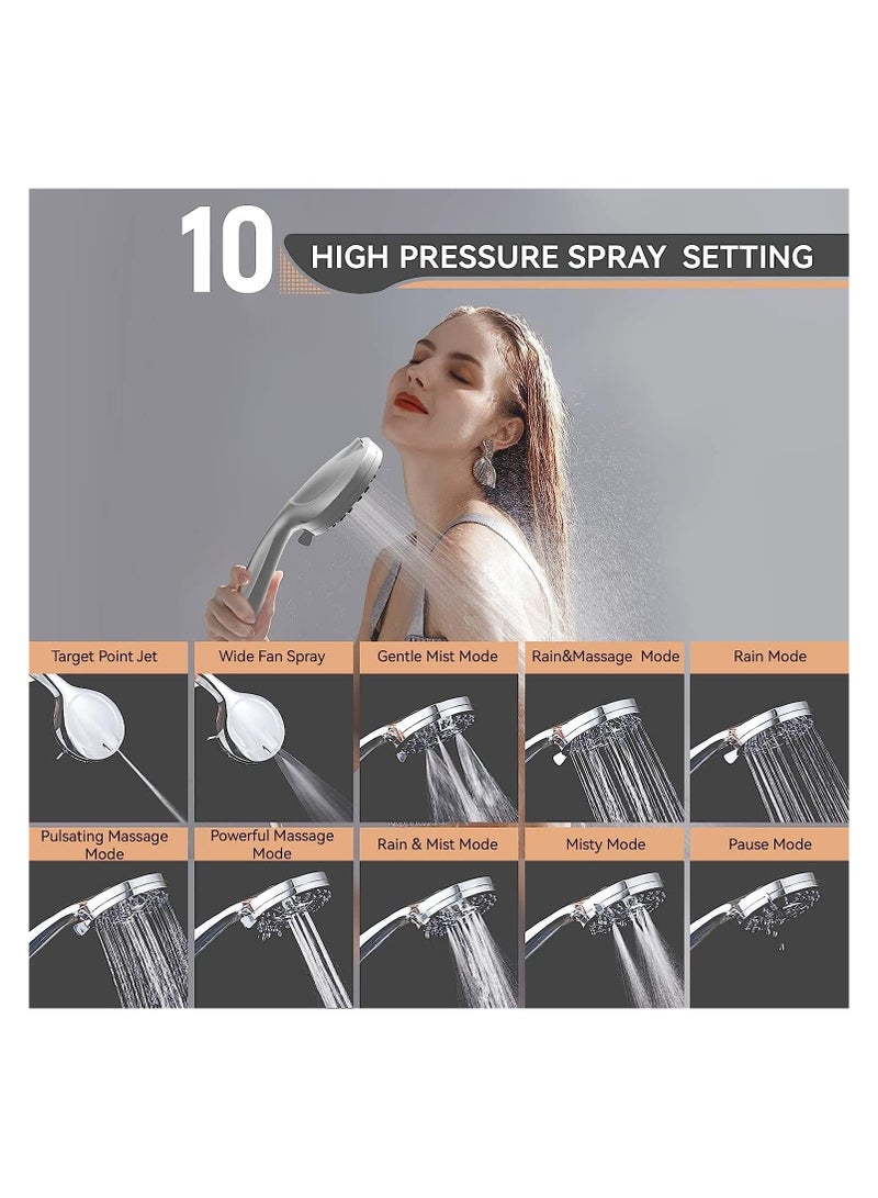 INFLUX Filtered Shower Head, 15 Stage Handheld Shower Head Filter for Hard Water, 10 Modes High Pressure Shower Head with 60" Hose and Bracket, Remove Chlorine and Harmful Substance - Image 4