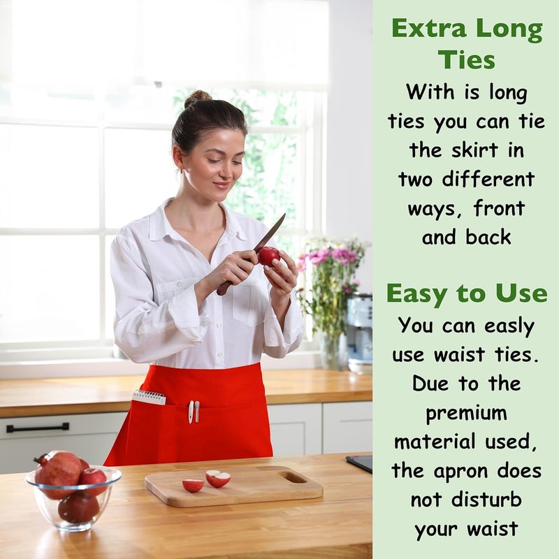 TOSHE Waist Apron with 3 Pockets Waterdrop Resistant Premium Cotton Waitress Apron 10 Color Option Server Apron Chef Apron - Image 2
