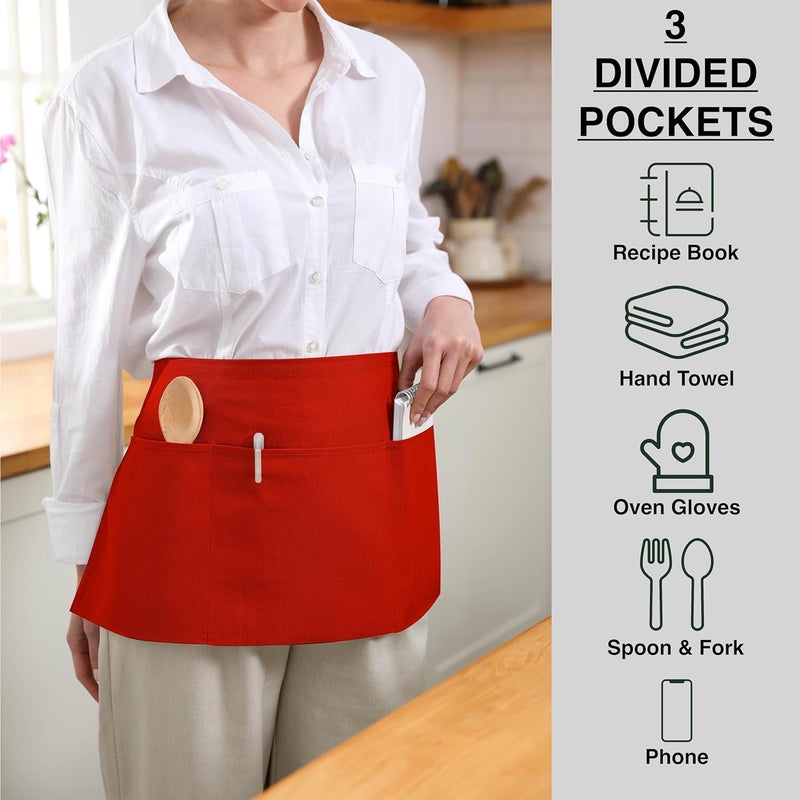 TOSHE Waist Apron with 3 Pockets Waterdrop Resistant Premium Cotton Waitress Apron 10 Color Option Server Apron Chef Apron - Image 1