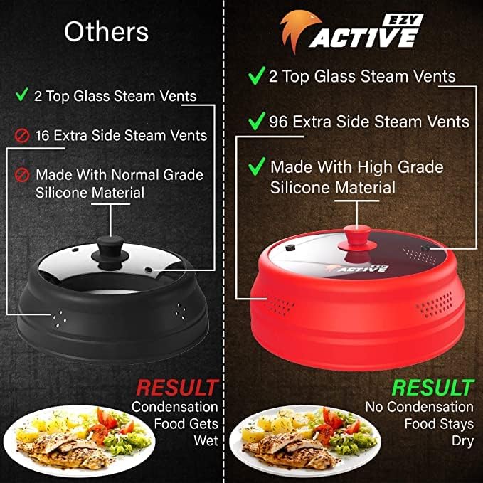 EZY ACTIVE Collapsible Microwave Cover for Food - Silicone and Glass Splatter Guard Lid for 6-12 inch Plates & Bowls, Dishwasher Safe, Heat Resistant, BPA-Free, (Red). - Image 5