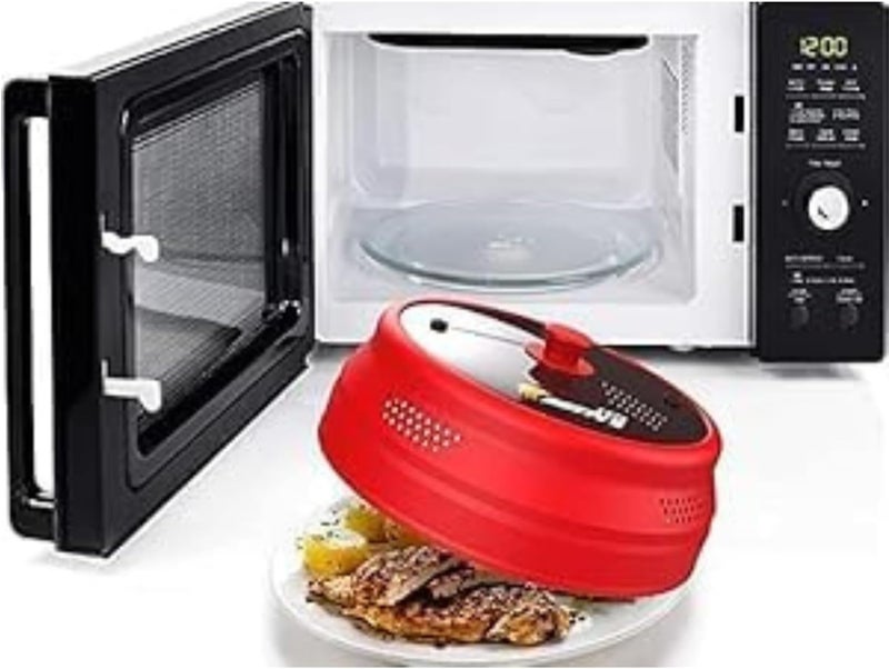 EZY ACTIVE Collapsible Microwave Cover for Food - Silicone and Glass Splatter Guard Lid for 6-12 inch Plates & Bowls, Dishwasher Safe, Heat Resistant, BPA-Free, (Red). - Image 2