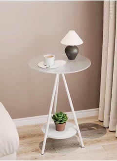 2-Tiers Modern Design End Table Round Side Table with Tempered Glass Top and Metal Legs Small Accent Table Snack Tray Table for Living Room Bedroom 40x59 cm